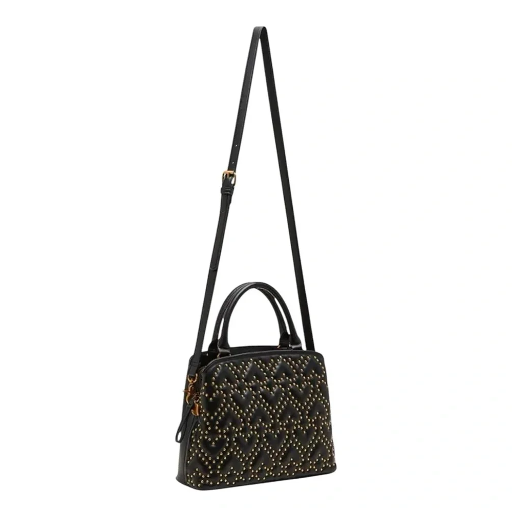 Betsy Johnson What A Stud Small Satchel Handbag Studded Heart Patterns
